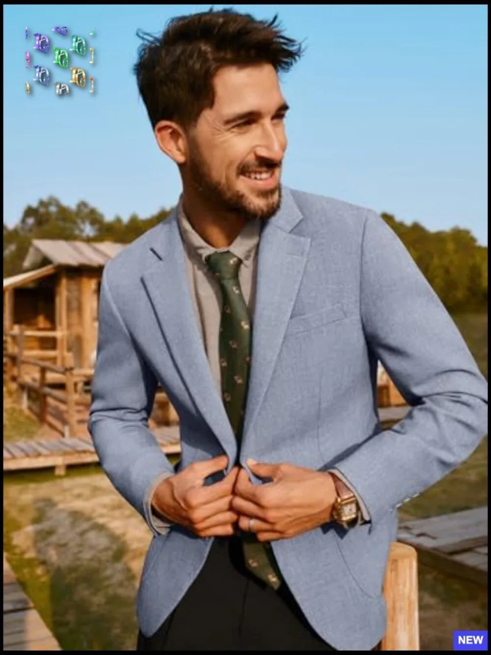 Slim Fit Blazer Lightweight Pattern Lined Notch Lapel Casual Sport Coat